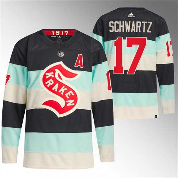 Mens Seattle Kraken #17 Jaden Schwartz Deep Sea Blue 2024 Winter Classic Primegreen Stitched Jersey Dzhi